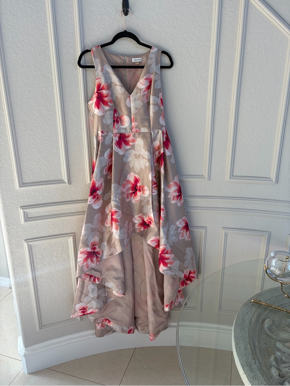 Calvin Klein Pink and Taupe Floral V-Neck Dress